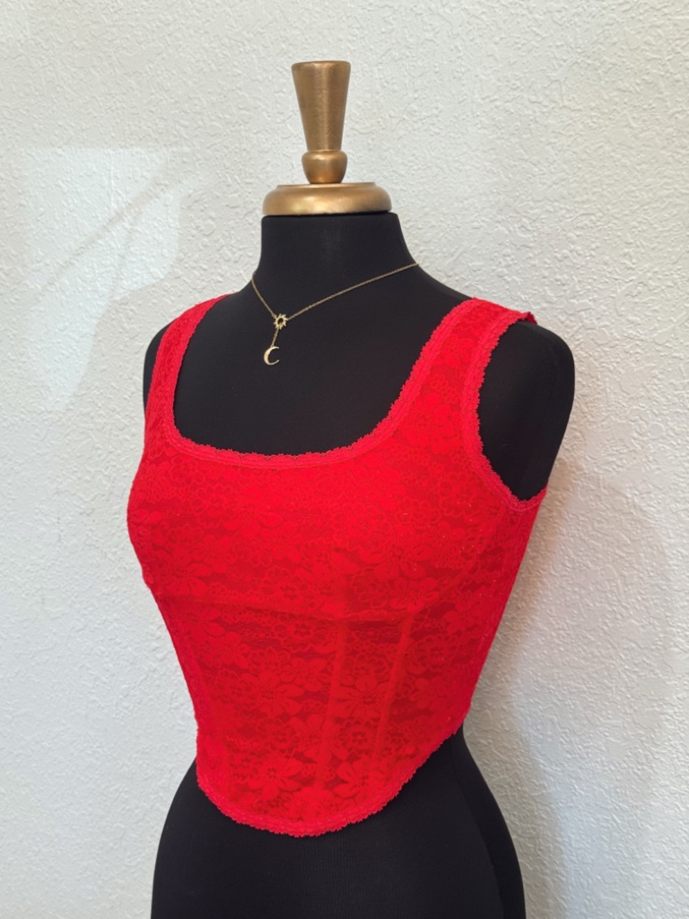 PINK Victoria's Secret Red Floral Lace Tank Top - Picture 2 of 7